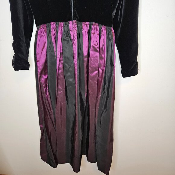VTG Laura Ashley Black Velvet Purple Taffeta Holiday Party Dress Sz 12 - Picture 9 of 13